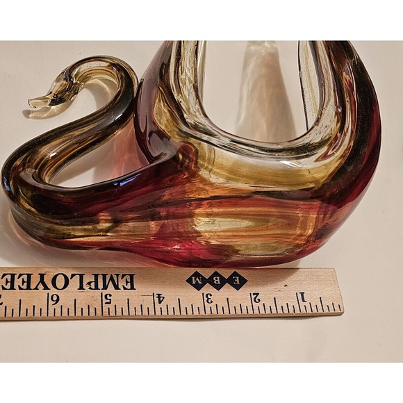Art Glass Swan Napkin Holder Reds Browns Sooner Style Elegant Statement - Picture 9 of 11